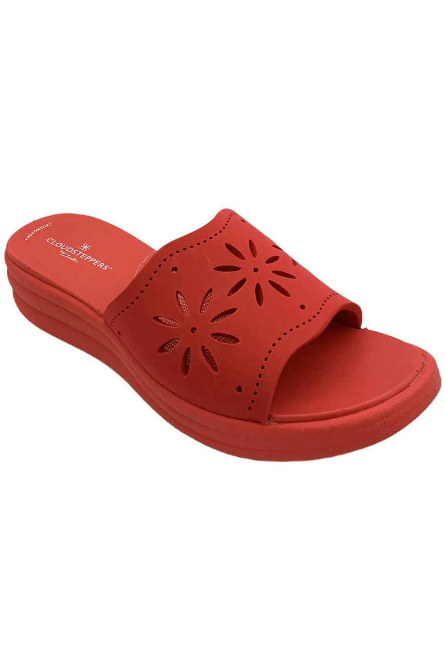 Clarks Women's Drift Floral Slip On Wedge Sandals Poppy Red - Medium